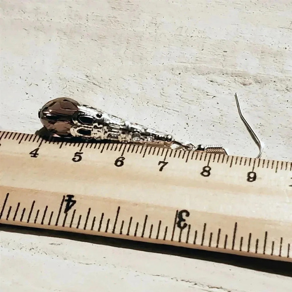 Handcrafted Caged Filigree Faceted Purple Crystal Silver Teardrop Earrings - Picture 8 of 8